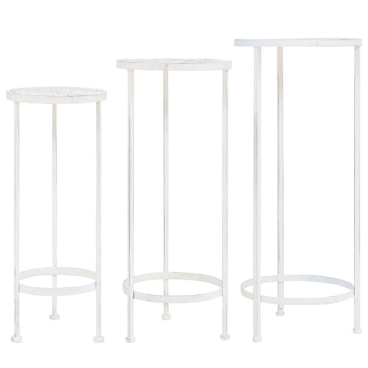 Plant Stand Set 3 Pieces Vintage Style Metal Antique White W2B