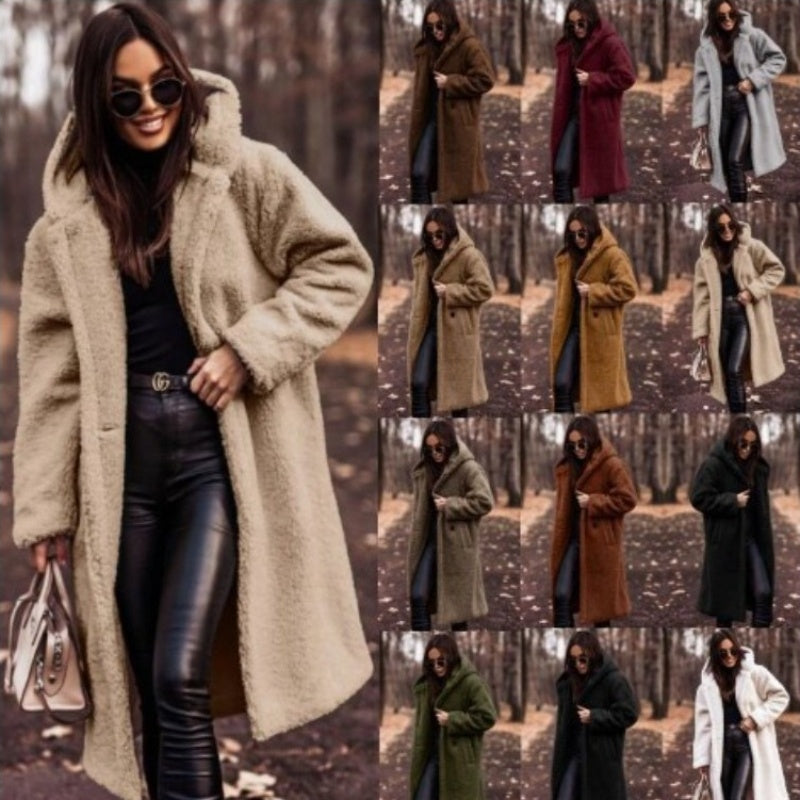 Autumn Winter Fashion Elegant Long Coat Woman Plush Warm Faux Fleece Coat Women Teddy Jacket Female Teddy Coat Outwear Ladies LadyShow.Store