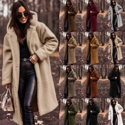 Autumn Winter Fashion Elegant Long Coat Woman Plush Warm Faux Fleece Coat Women Teddy Jacket Female Teddy Coat Outwear Ladies LadyShow.Store