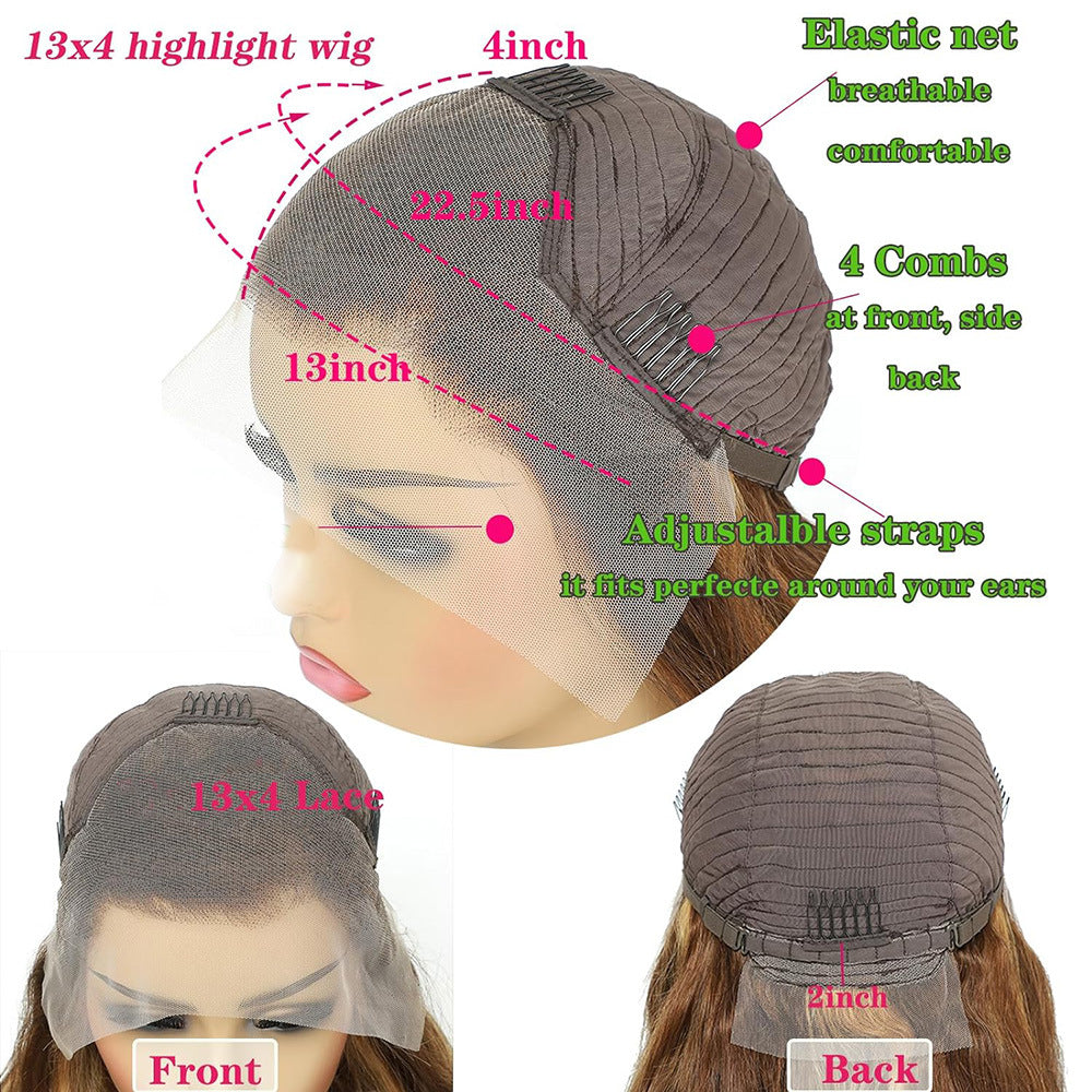 Real Human Hair Female Long Straight Hair Front Lace Wig Head Cover CJD