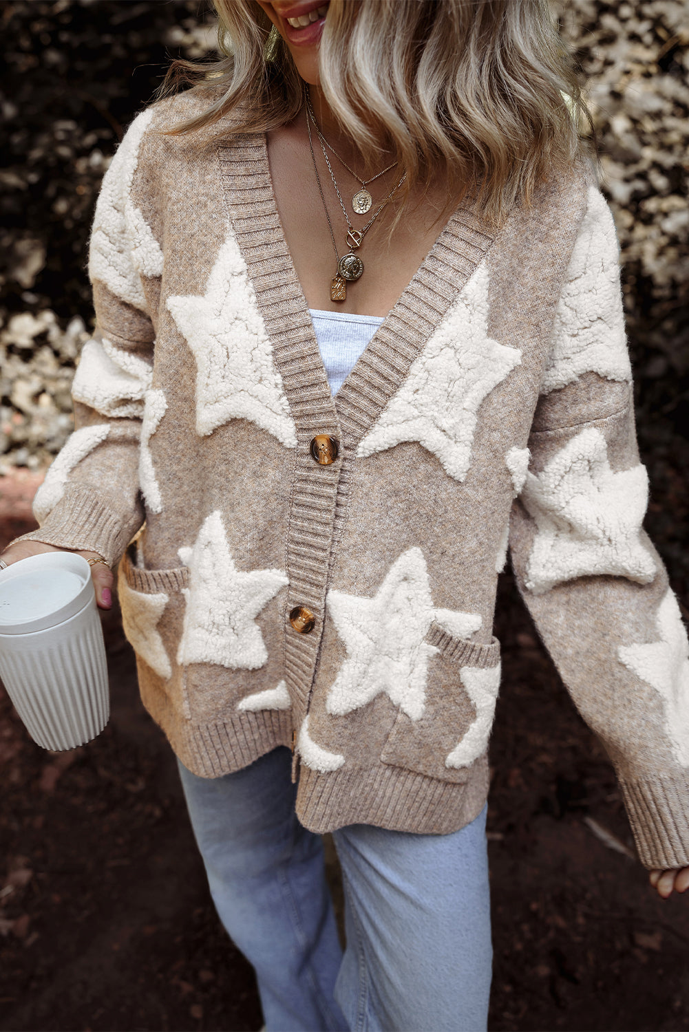 Clare Sherpa Star Cardigan Threaded Pear