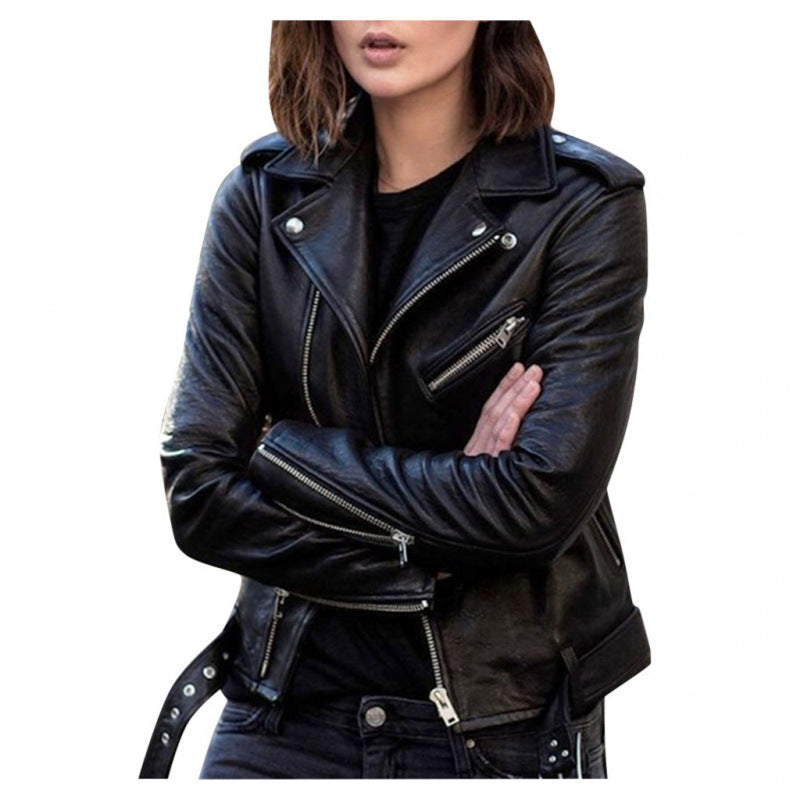 Women's Short Women's Leather Jacket Coat Jacket Pu LadyShow.Store