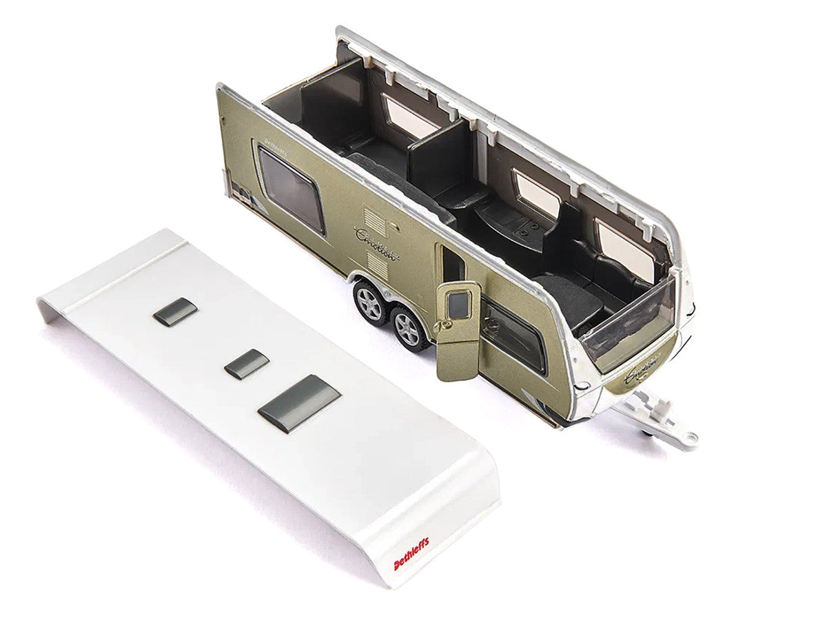 Porsche Macan Turbo Maroon Metallic and Dethleffs Exclusiv Emotion Caravan with Figures and Camp Accessories Set 1/55 Diecast Model by Siku SIKU