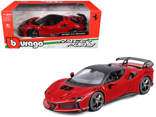 Ferrari SF90 XX Stradale Red with Black Top "Race and Play" Series 1/24 Diecast Model Car by Bburago Bburago