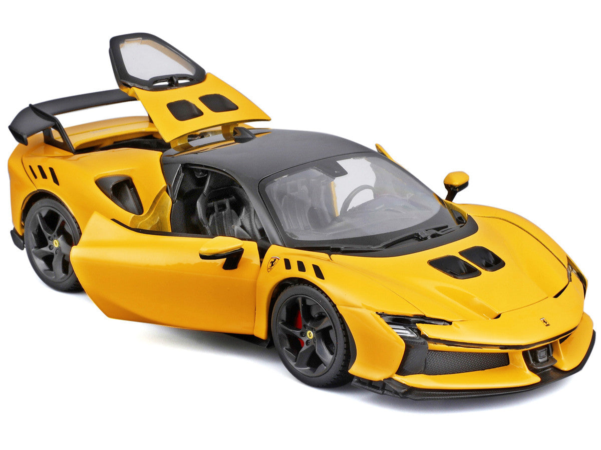 Ferrari SF90 XX Stradale Yellow with Black Top "Race and Play" Series 1/24 Diecast Model Car by Bburago Bburago