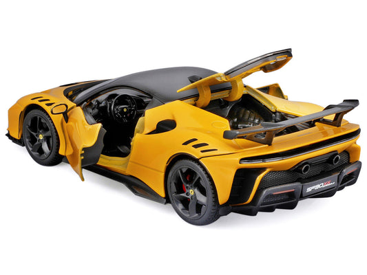 Ferrari SF90 XX Stradale Yellow with Black Top "Race and Play" Series 1/24 Diecast Model Car by Bburago Bburago