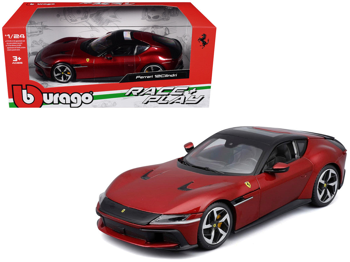 Ferrari 12Cilindri Red Metallic with Black Top "Race + Play" Series 1/24 Diecast Model Car by Bburago Bburago