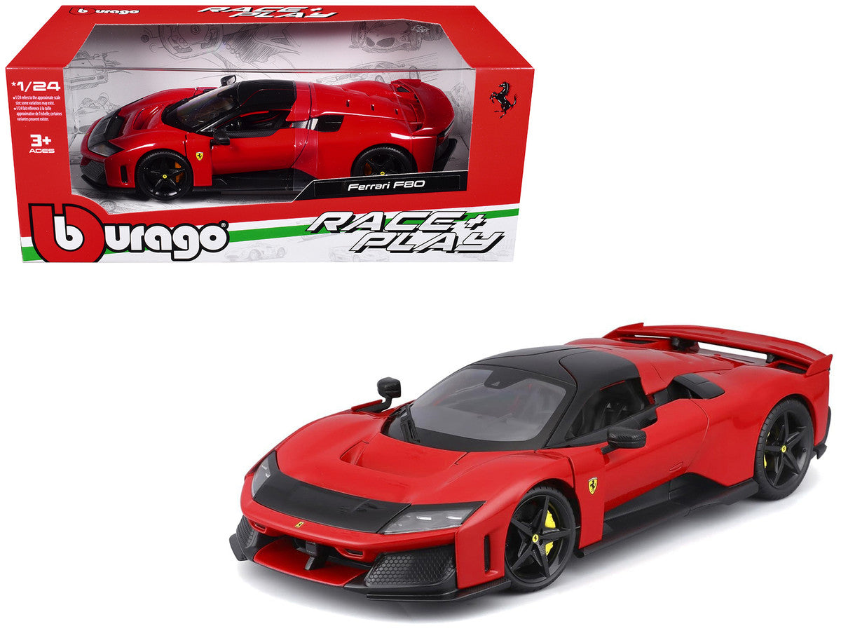 Ferrari F80 Red with Black Top "Race + Play" Series 1/24 Diecast Model Car by Bburago Bburago