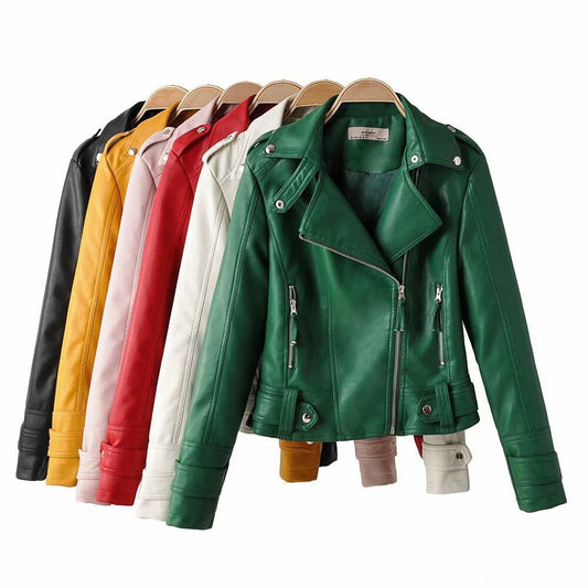 Women's Faux Leather Motorcycle Jacket - Short PU Biker Style Jacket for Women LadyShow.Store