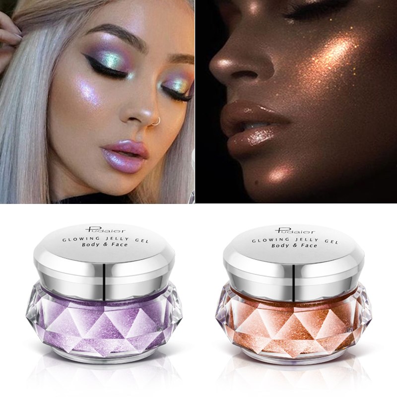 Face Highlighter Jelly Gel Mermaid Eyeshadow Glow Body Glitter Festival Makeup Iluminador Gold Liquid Highlighter Bronzer CJD