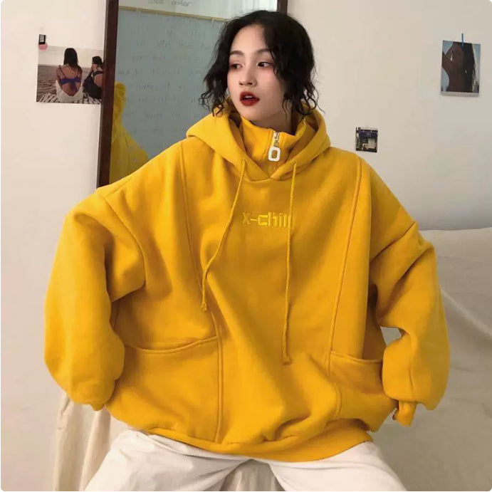Hoodies Women Autumn Winter New Korean Style Student Loose Embroidered Simple Plus Velvet High Quality Soft Womens Clothing Chic Accent Plus