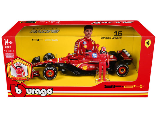 Ferrari SF-24 #16 Charles Leclerc Formula One F1 World Championship (2024) with Driver Figure "Formula Racing" 1/24 Diecast Model Car by Bburago Bburago