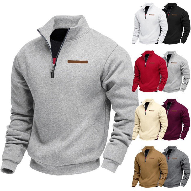 Fleece-lined Mid-length Zip-up Loose-fit Stand-up Collar Casual Hoodie Best YouTube Store