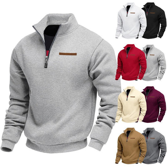 Fleece-lined Mid-length Zip-up Loose-fit Stand-up Collar Casual Hoodie Best YouTube Store