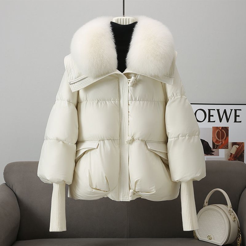 Down Cotton-padded Jacket Women's Short Fur Collar Thickened Coat Winter Clothing Accent Plus