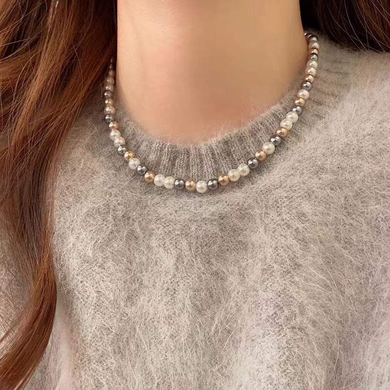 Womens Mixed-Color Glass Pearl Necklace Jewelry Best YouTube Store