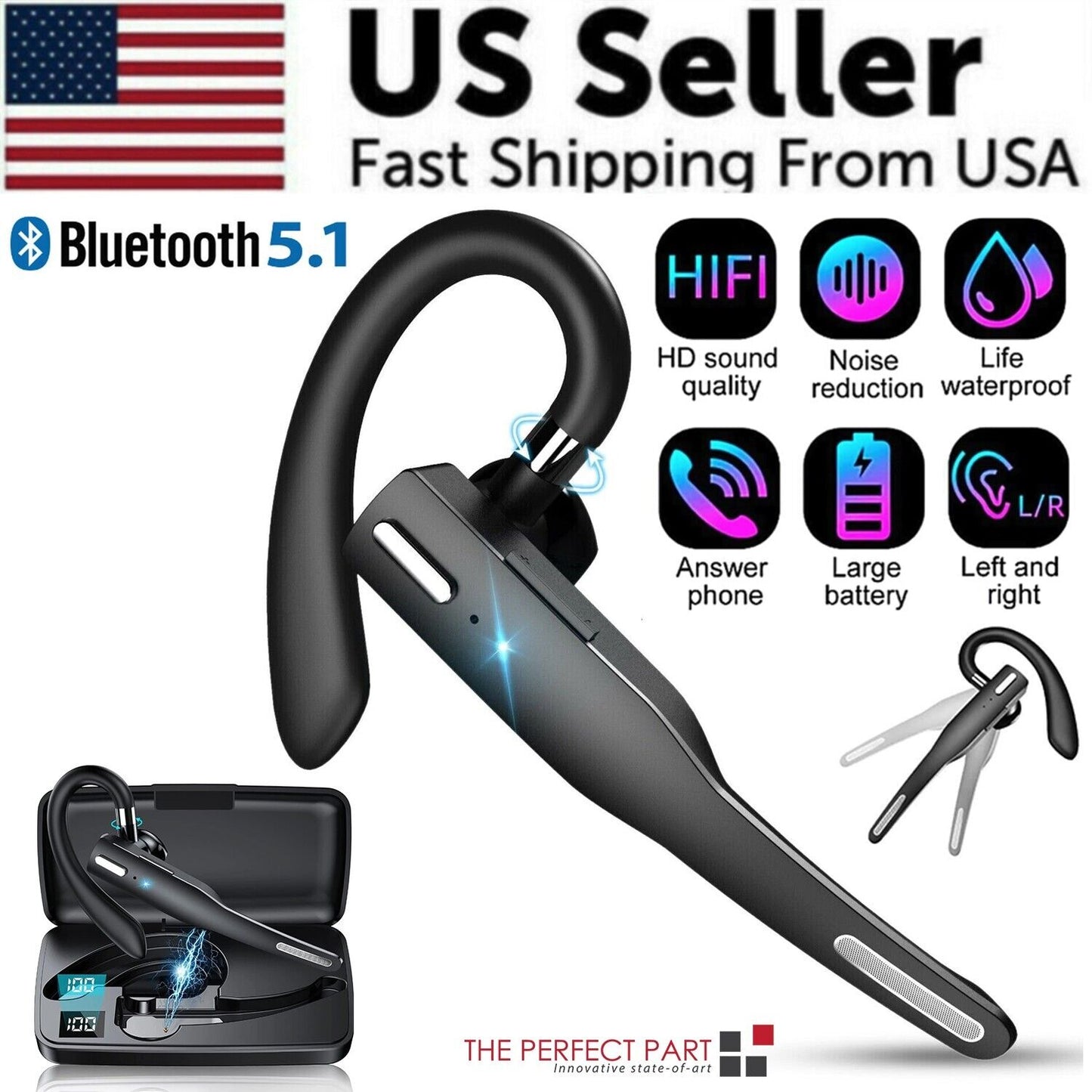 Trucker Wireless Headset Bluetooth 5.1 Earpiece Dual Mic Earbud Noise Cancelling LuxuryLifeWay Online Store