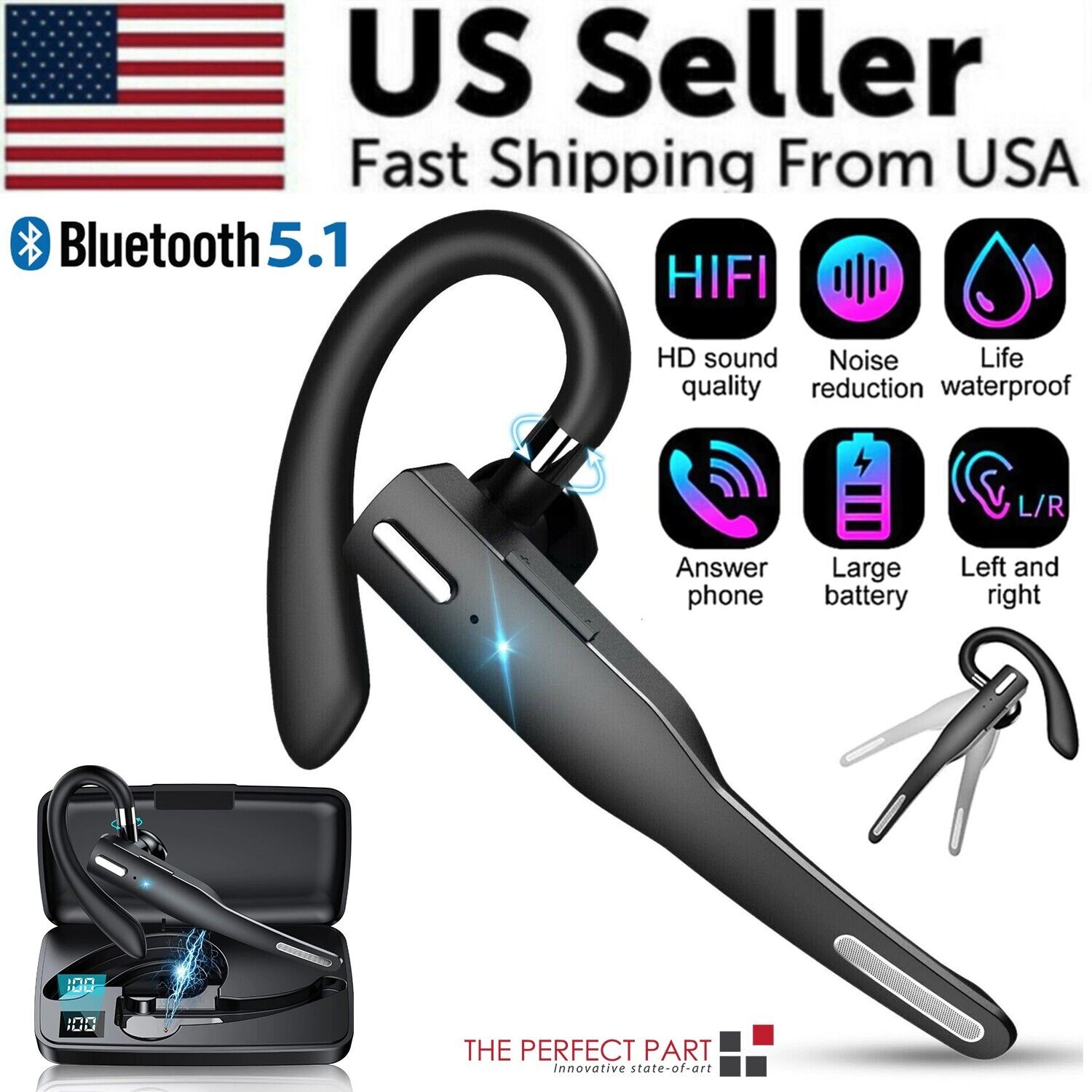 Trucker Wireless Headset Bluetooth 5.1 Earpiece Dual Mic Earbud Noise Cancelling LuxuryLifeWay Online Store