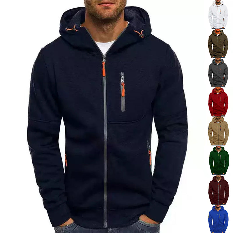Men's Casual Zipper Hooded Sweater Solid Color Sports Fitness Jackets Cardigan LadyShow.Store