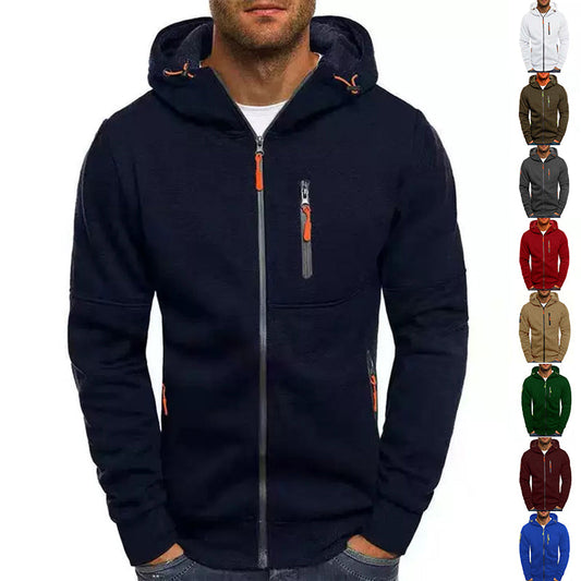 Men's Casual Zipper Hooded Sweater Solid Color Sports Fitness Jackets Cardigan LadyShow.Store