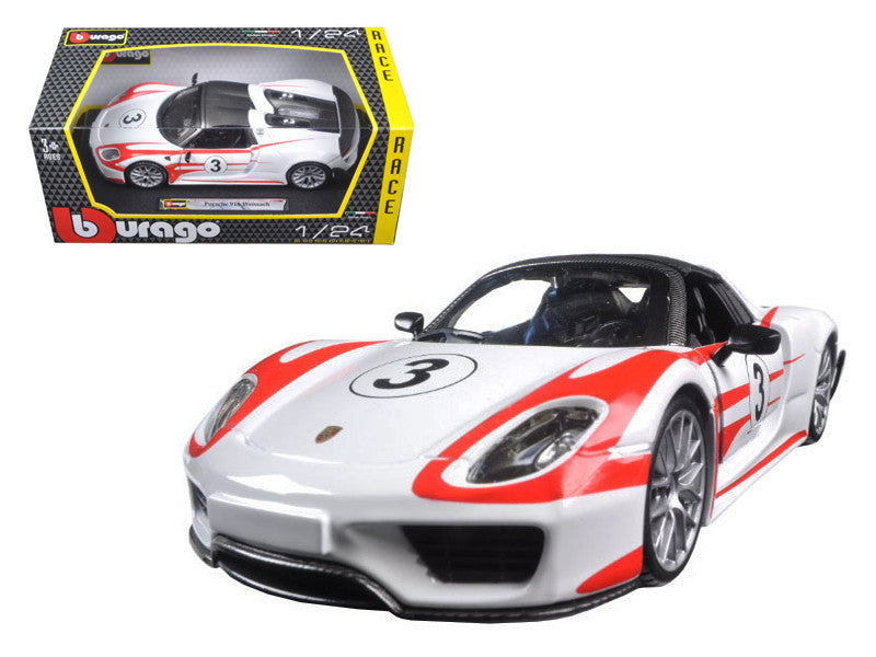 Porsche 918 Spyder Weissach #3 White 1/24 Diecast Model Car by Bburago Bburago
