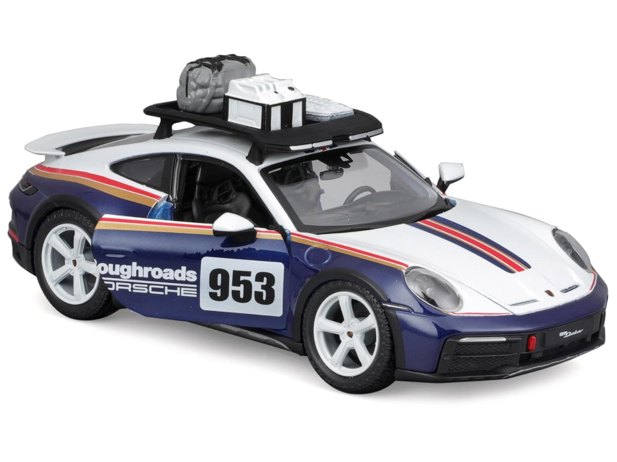 Porsche 911 Dakar #953 "Roughroads Porsche" Blue and White with Stripes and Roof Rack "Race" Series 1/24 Diecast Model Car by Bburago Bburago
