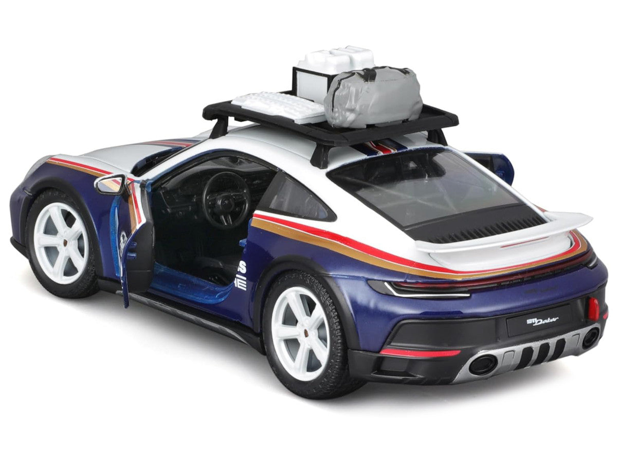 Porsche 911 Dakar #953 "Roughroads Porsche" Blue and White with Stripes and Roof Rack "Race" Series 1/24 Diecast Model Car by Bburago Bburago