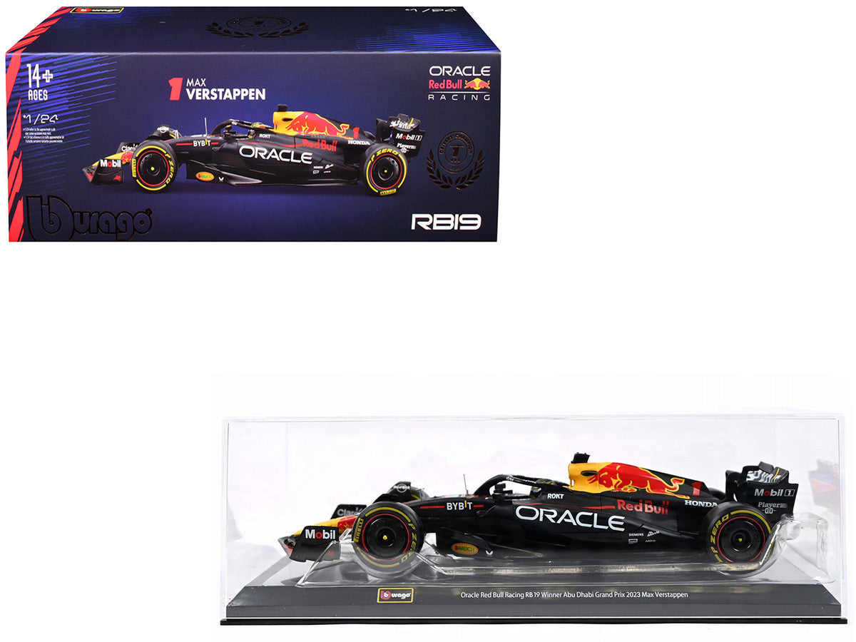 Red Bull Racing RB19 #1 Max Verstappen "Oracle" Winner Formula One F1 Championship "Drivers' Champion" (2023) with Display Case 1/24 Diecast Model Car by Bburago Bburago