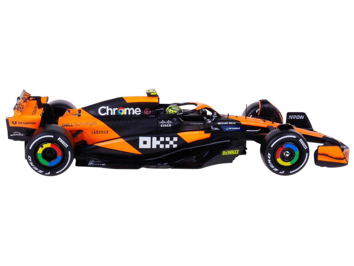 McLaren MCL38 #4 Lando Norris "OKX" Winner Formula One F1 "Miami GP" (2024) with Display Case 1/24 Diecast Model Car by Bburago Bburago