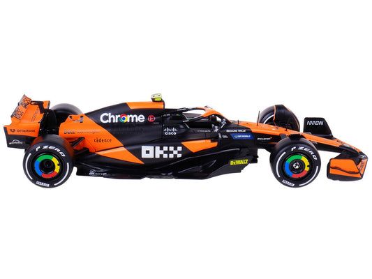 McLaren MCL38 #4 Lando Norris "OKX" Winner Formula One F1 "Miami GP" (2024) with Driver Figure "Race" Series 1/24 Diecast Model Car by Bburago Bburago