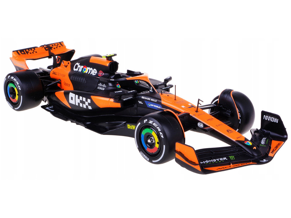 McLaren MCL38 #4 Lando Norris "OKX" Winner Formula One F1 "Miami GP" (2024) with Driver Figure "Race" Series 1/24 Diecast Model Car by Bburago Bburago