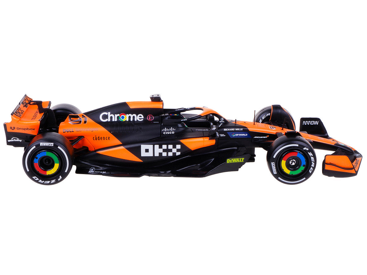 McLaren MCL38 #81 Oscar Piastri "OKX" Formula One F1 "Miami GP" (2024) with Driver Figure "Race" Series 1/24 Diecast Model Car by Bburago Bburago