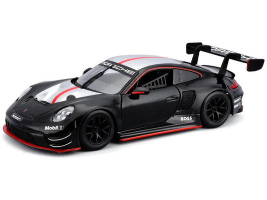 Porsche 911 GT3 R Black with Silver Hood and Top and Red Stripe "Race" Series 1/24 Diecast Model Car by Bburago Bburago