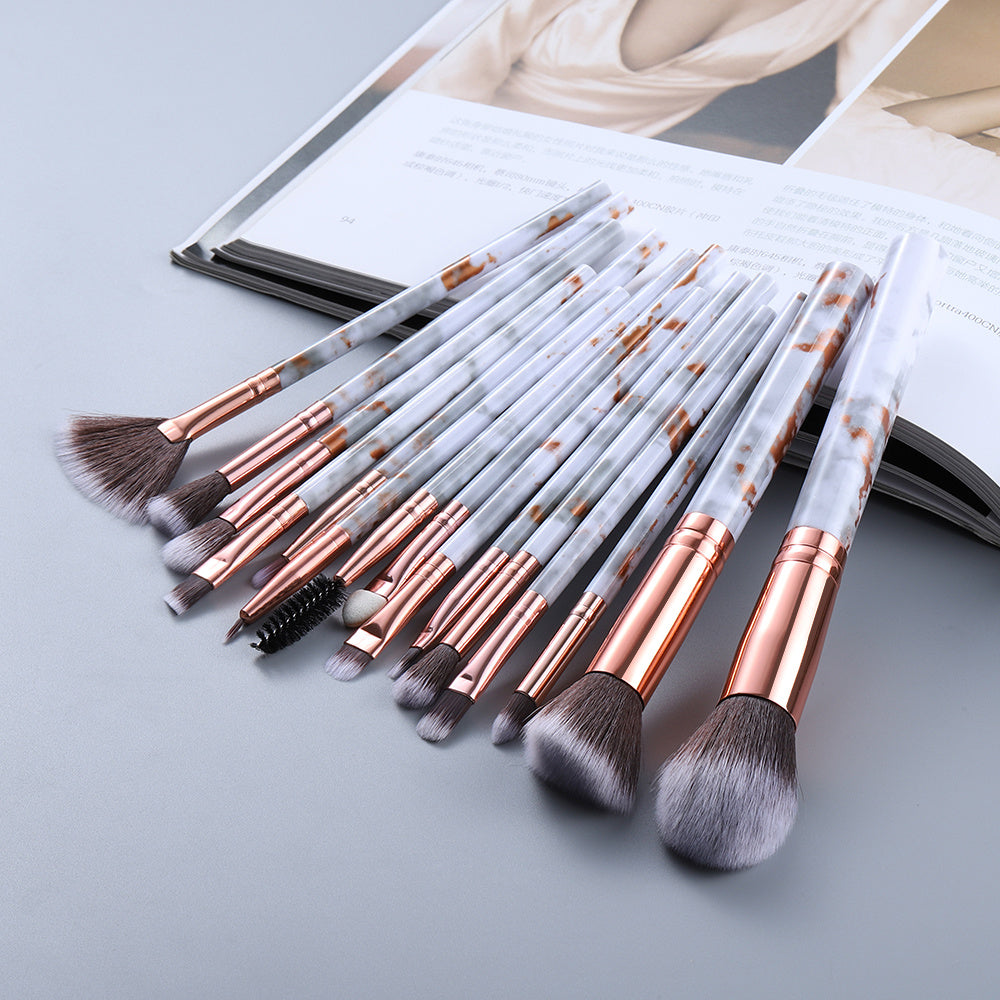 15 Marbled Design Makeup Brushes Set LadyShow.Store