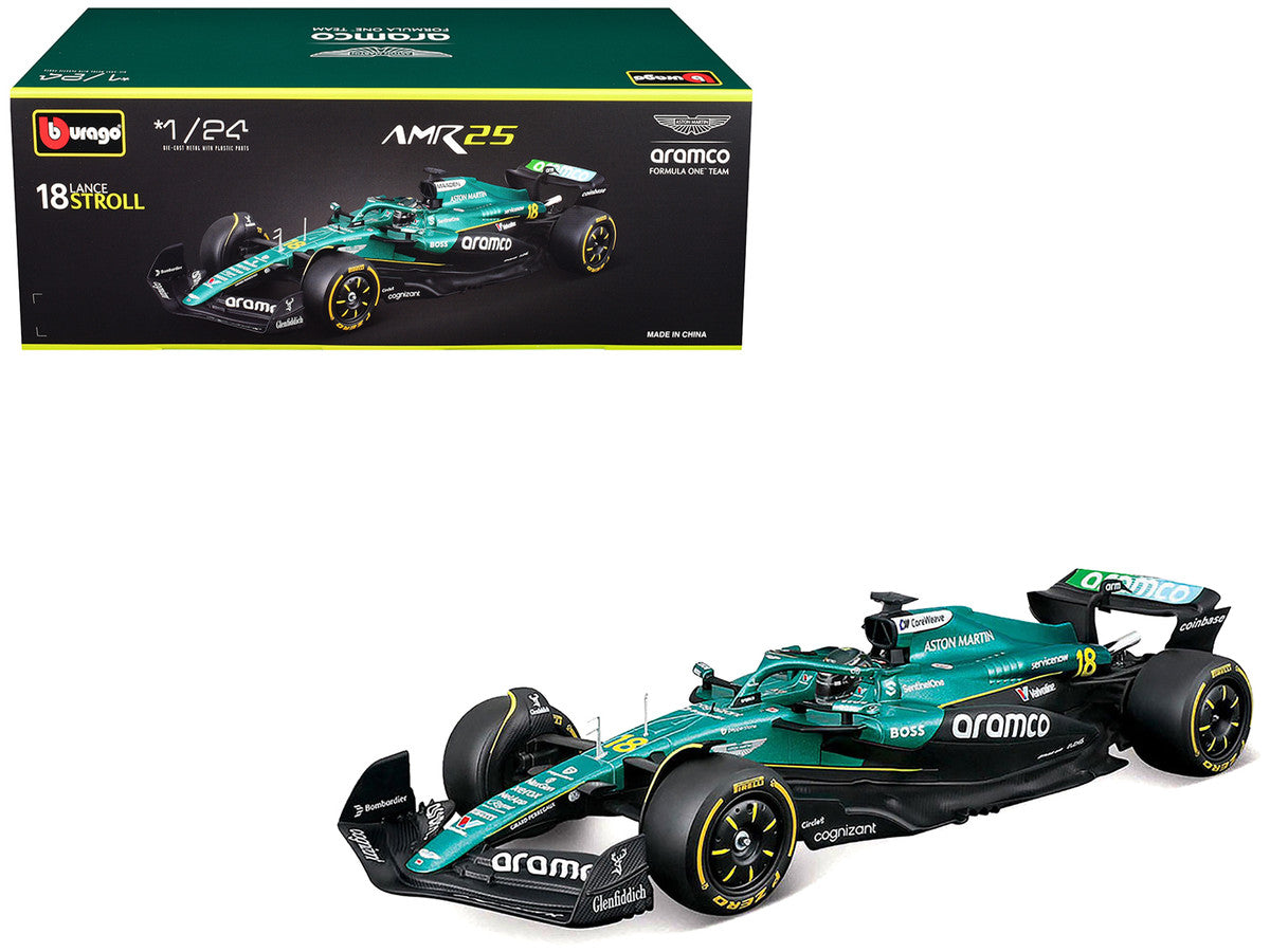 Aston Martin AMR25 #18 Lance Stroll "Aramco" Formula One F1 "World Championship" (2025) 1/24 Diecast Model Car by Bburago Bburago