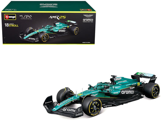Aston Martin AMR25 #18 Lance Stroll "Aramco" Formula One F1 "World Championship" (2025) 1/24 Diecast Model Car by Bburago Bburago