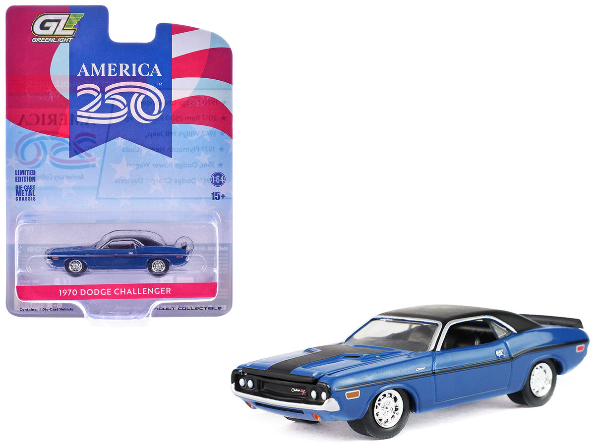 1970 Dodge Challenger Blue with Black Top "America 250 Edition" "Anniversary Collection" Series 18 1/64 Diecast Model Car by Greenlight Greenlight