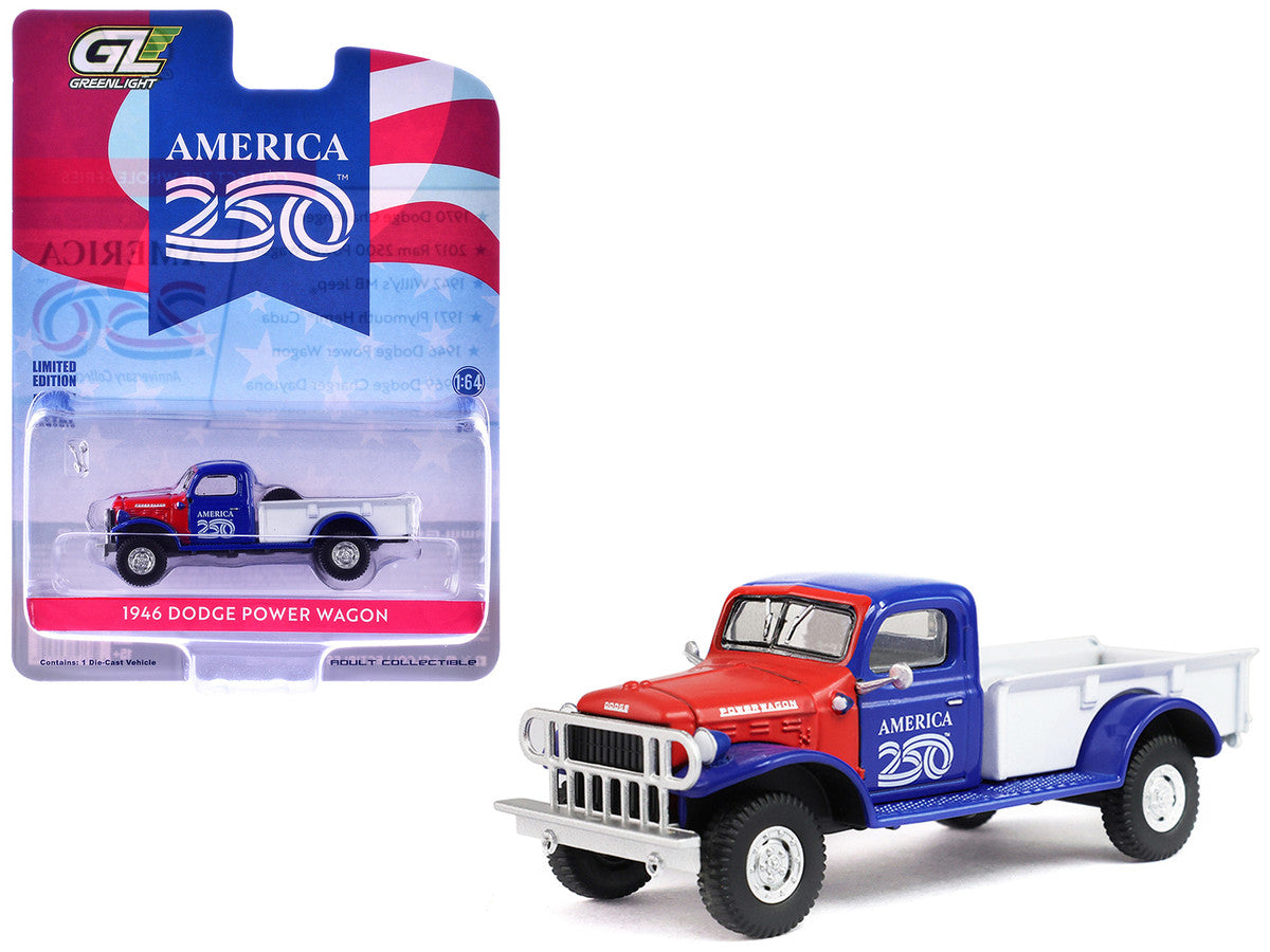 1946 Dodge Power Wagon Pickup Truck Red White and Blue "America 250 Edition" "Anniversary Collection" Series 18 1/64 Diecast Model Car by Greenlight Greenlight