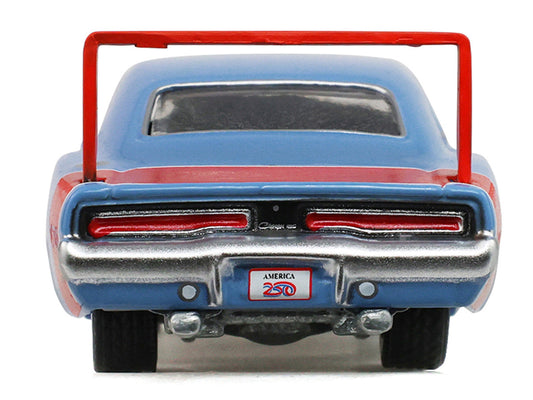 1969 Dodge Charger Daytona Blue with Red Stripes "America 250 Edition" "Anniversary Collection" Series 18 1/64 Diecast Model Car by Greenlight Greenlight