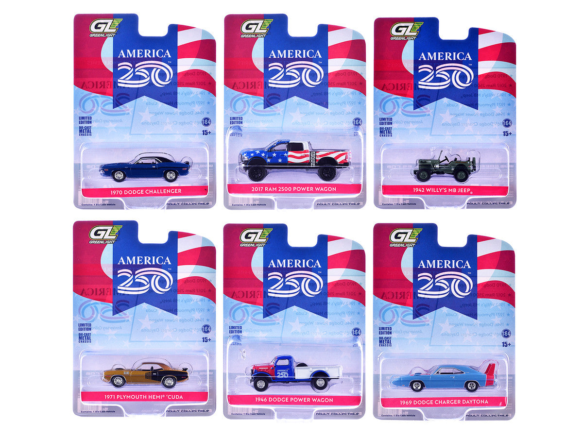 "Anniversary Collection" Series 18 Set of 6 pieces "America 250 Edition" 1/64 Diecast Model Cars by Greenlight Greenlight