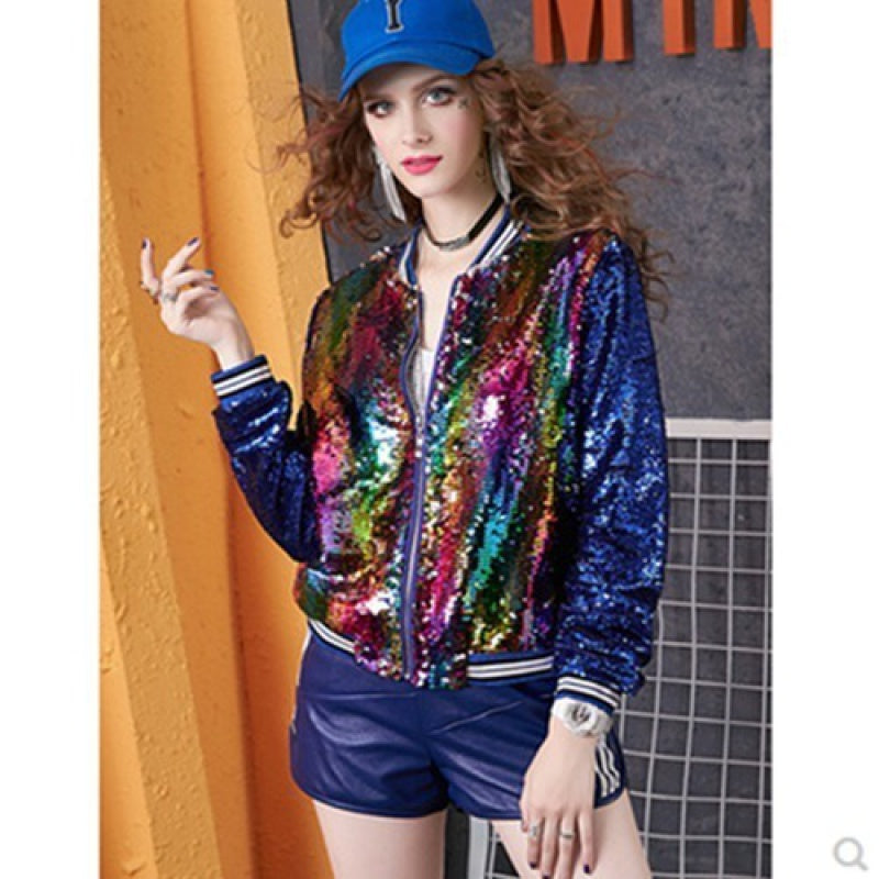 Sequin stand collar jacket