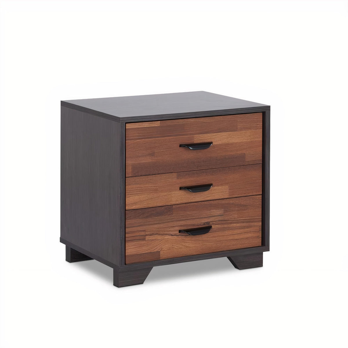 19" Espresso And Walnut Brown Three Drawer Wood Nightstand W2B