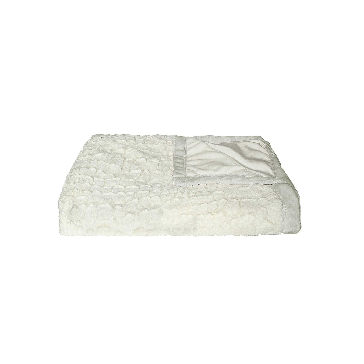50" X 70" Ivory Faux Fur Plush Throw Blanket with Embroidery W2B