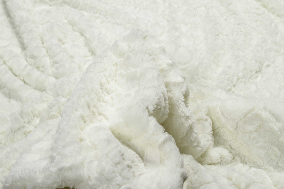 50" X 70" Ivory Faux Fur Plush Throw Blanket with Embroidery W2B