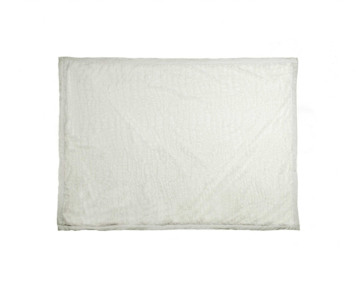 50" X 70" Ivory Faux Fur Plush Throw Blanket with Embroidery W2B