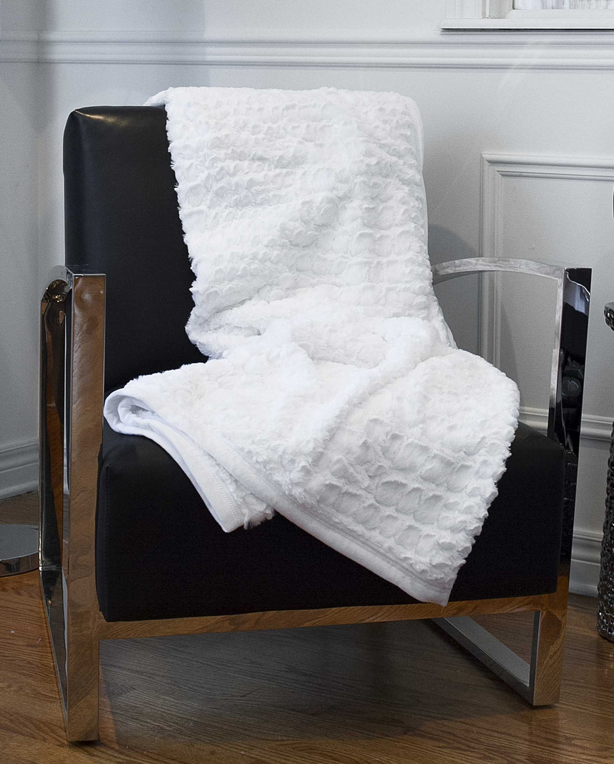 50" X 70" Ivory Faux Fur Plush Throw Blanket with Embroidery W2B