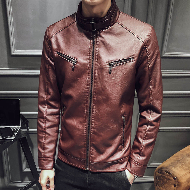 Leather jacket men's leather zipper cardigan men's jacket