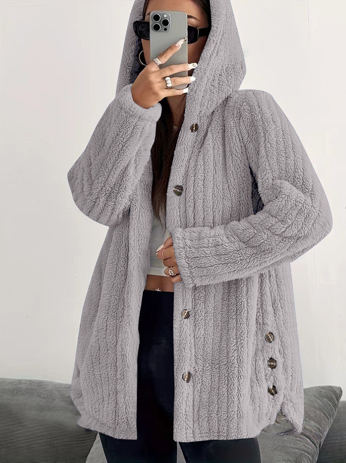 Hooded Loose Plush Coat Women's Regular Sleeve LadyShow.Store