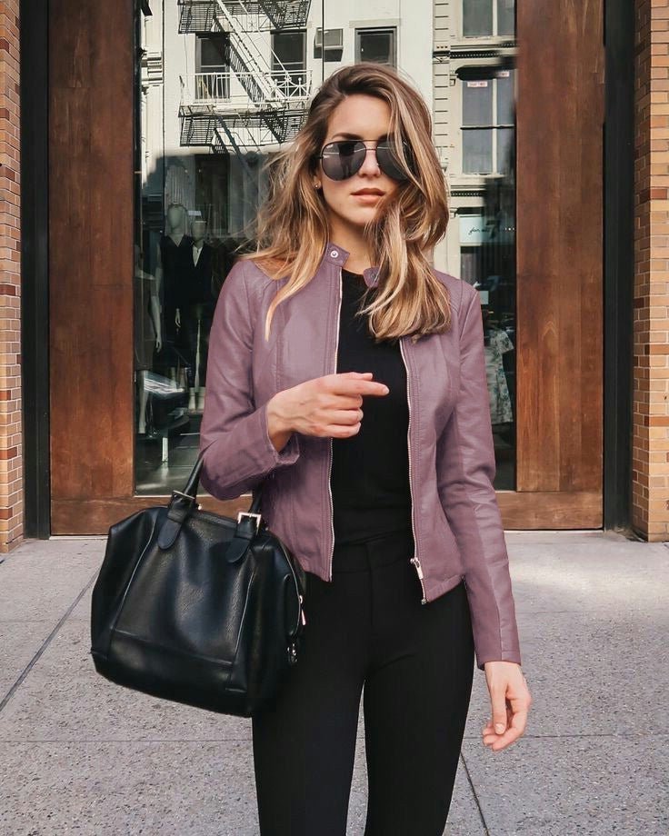 Autumn and winter women's fashion leather PU suit jacket Accent Plus