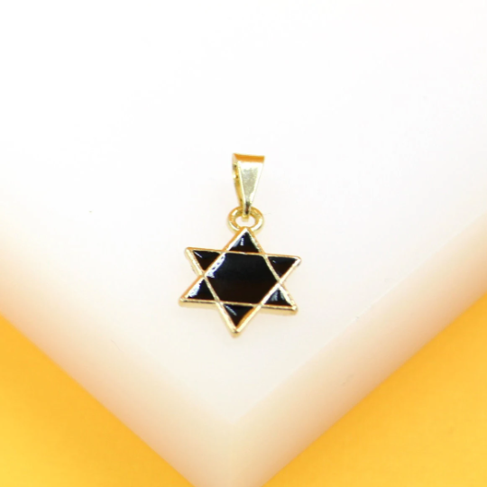 18K Gold Filled Black Enamel Star of David Pendant MIA Jewelry
